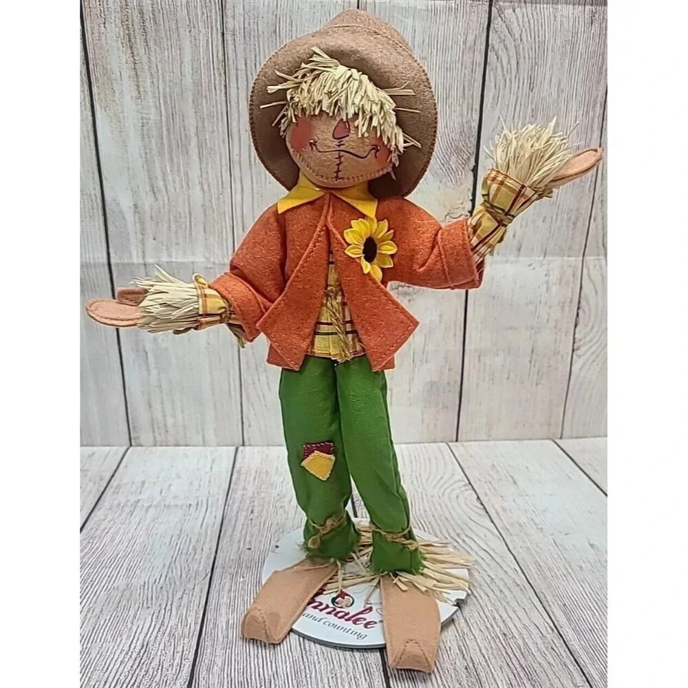 Annalee Dolls Felt Scarecrow Doll Figure Orange Green Brown 14" 2018 New